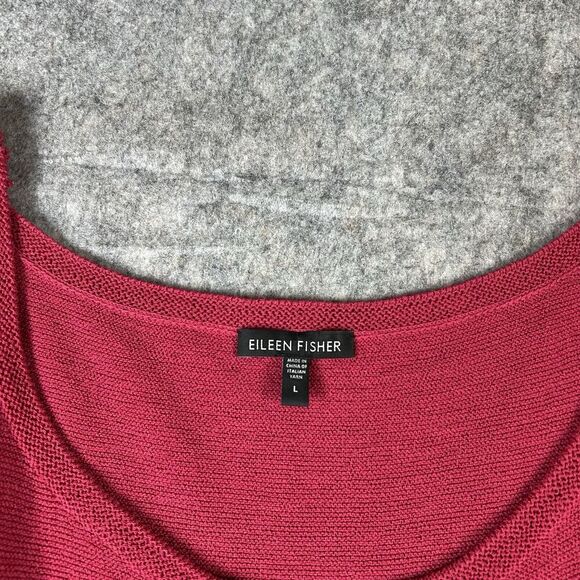 Eileen Fisher Wool Tank Top Womens Large Red Scoop Neck Knit Shirt Career - Picture 3 of 7